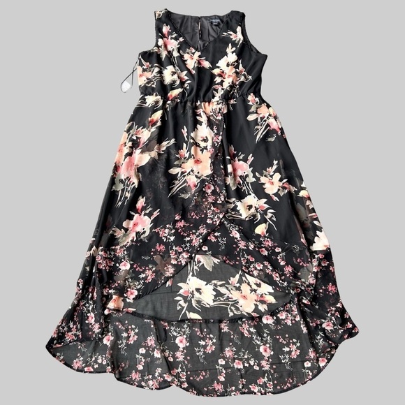 Michel Studio Collection Floral Print High Low Hem Flowy Sleeveless Dress - Picture 4 of 14